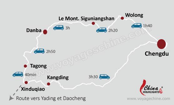 La carte de l'ouest de Sichuan